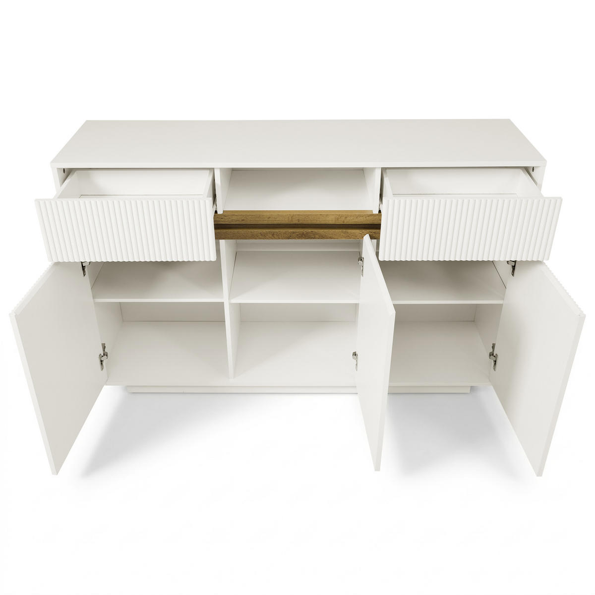 SIDEBOARD aus MDF und Spanplatte 140x40x85 cm Weiß mit LED-Beleuchtung, 2 Schubladen und verstellbaren Einlegeböden - Weiß, Holzwerkstoff (140/85/40cm) - Modfu