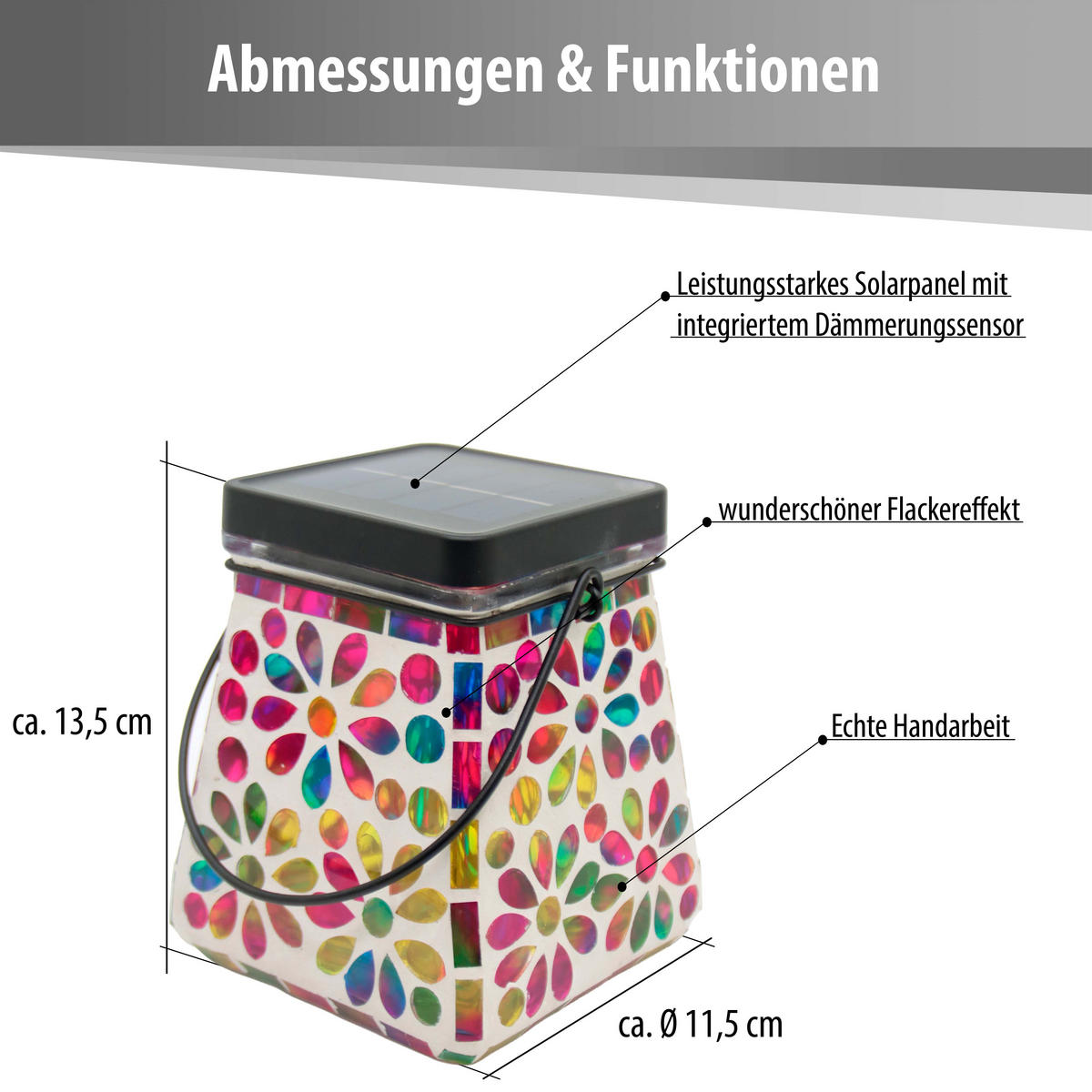 LED-SOLAR-MOSAIK-HÄNGELEUCHTE mit Dämmerungssensor Glas Ø14x43cm - Weiß, Glas (14/14/43cm) - Northpoint