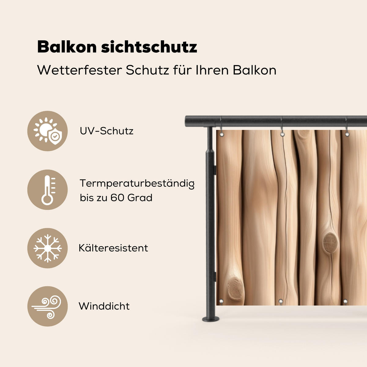 BALKON-SICHTSCHUTZ Holz - Stiel - Hellbraun - Ahornfarben, Kunststoff (300/130cm) - MuchoWow