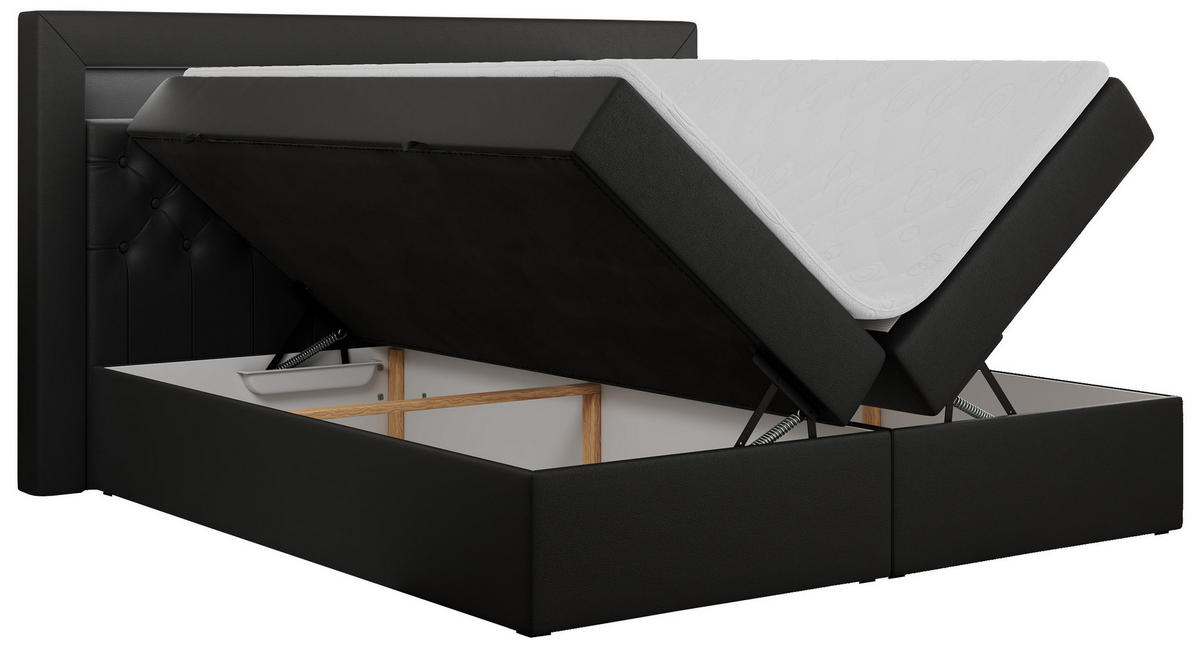 BOXBETT GOLD-6 LED 160/200 Schwarz Kunstleder - H3 - Schwarz, Holz/Textil (160/200cm) - MKS