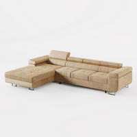 ECKSOFA VEMO CORE PLUS Links Braun Velours-Stoff mit Schlaffunktion und Bettkasten - Beige, Holz/Metall (350/205cm) - Barchello