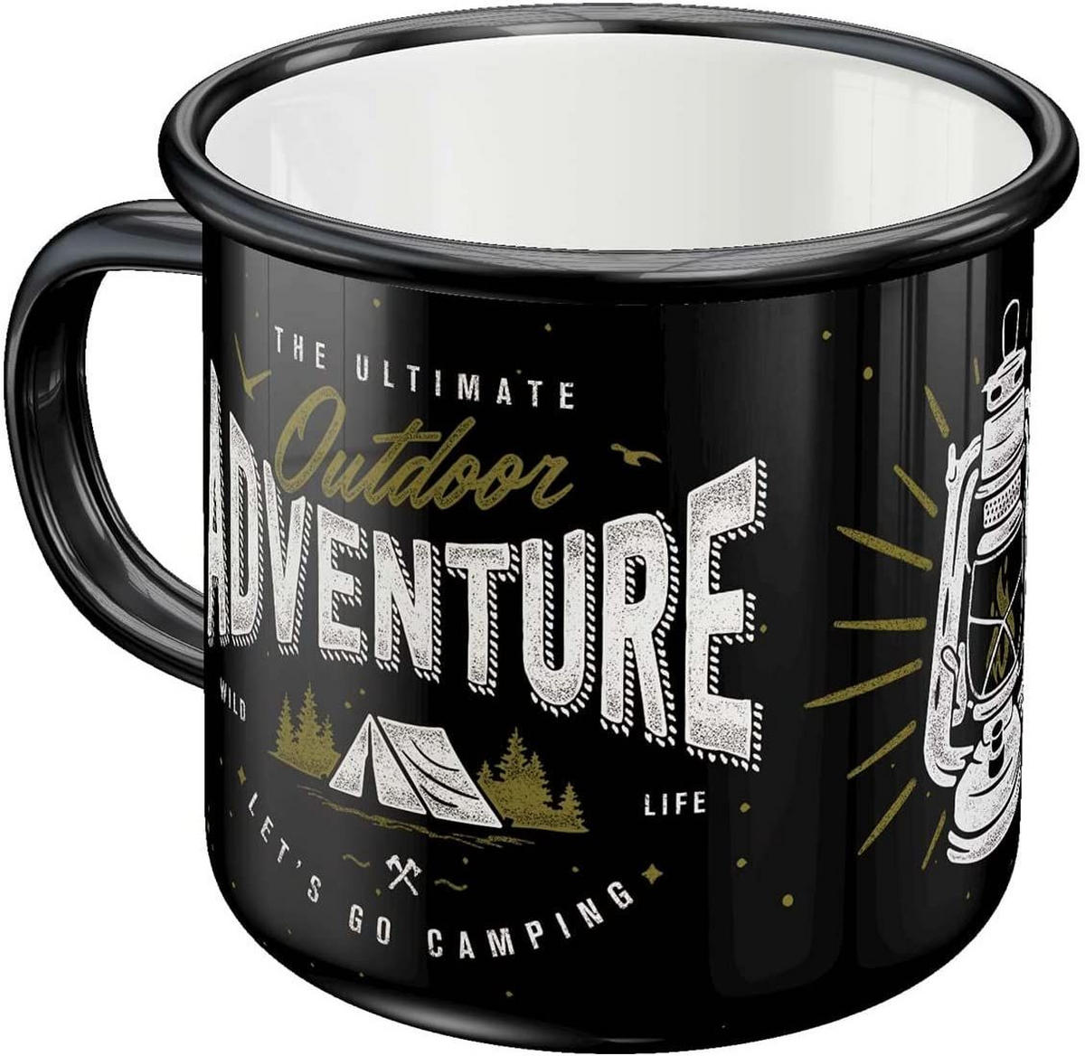 EMAILLE-BECHER 360 ml Outdoor & Activities Outdoor Adventure - Schwarz/Olivgrün, Metall (0.36L) - Nostalgic-Art