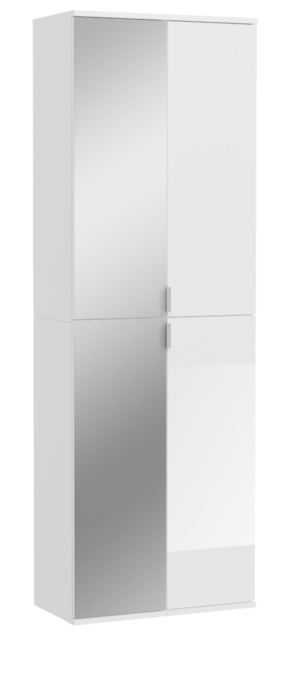 GARDEROBENSCHRANK weiß Hochglanz 60 cm, 4-türig mit Spiegel - Weiß Hochglanz/Silberfarben, Glas/Holzwerkstoff (60/193/34cm) - Inn.Furn