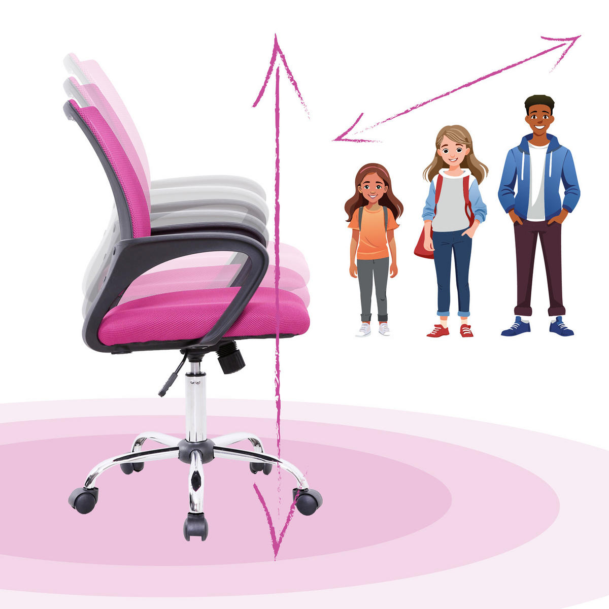 KINDERSCHREIBTISCHSTUHL CYDNEY Stoffbezug Pink - Pink/Schwarz, Textil (57/104/49cm) - SVITA