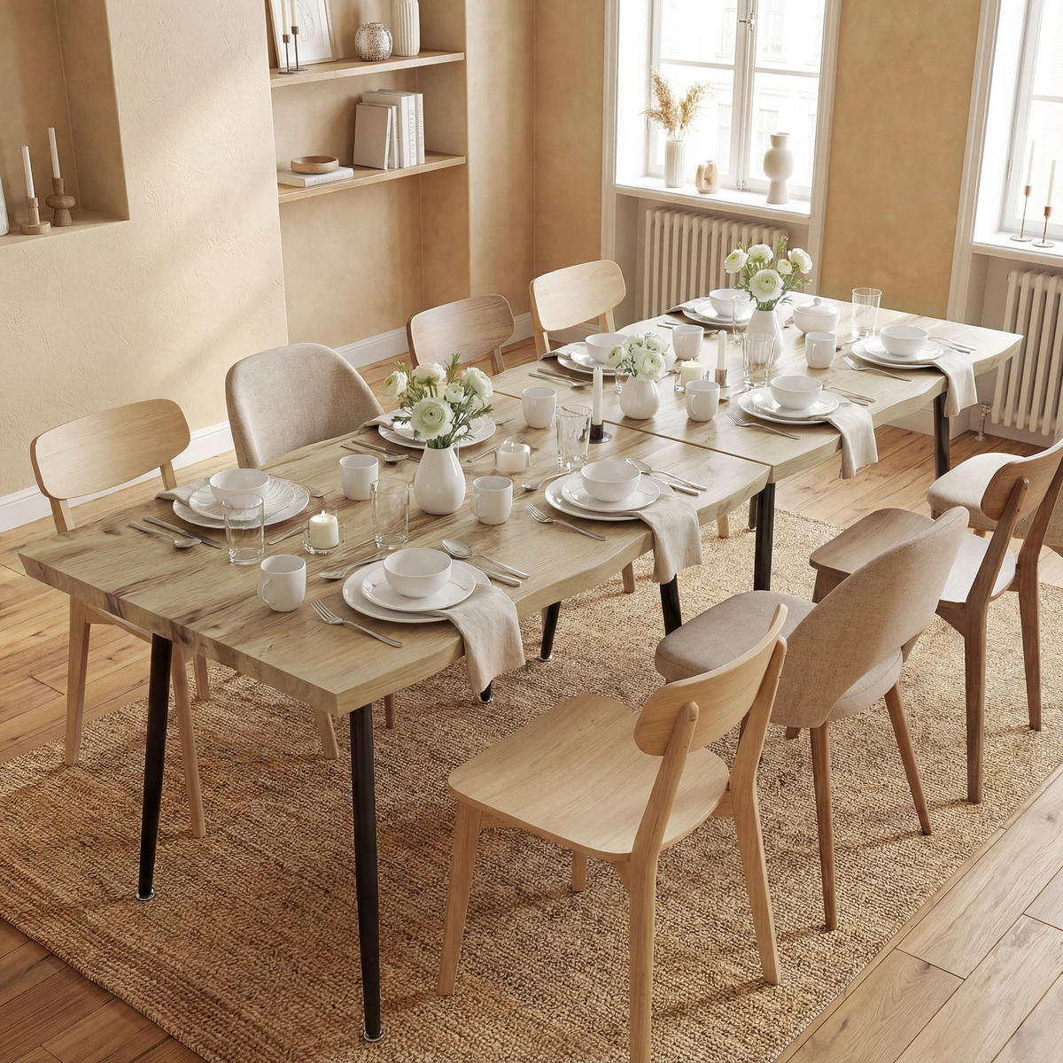 ESSTISCH rechteckig Eiche 110/70/75 cm - Eichefarben/Schwarz, Holzwerkstoff/Metall (110/70/75cm) - HOMCOM