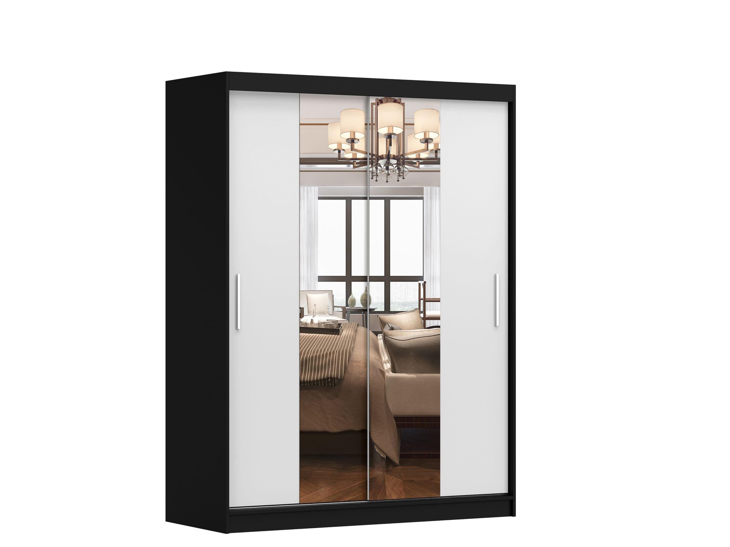 SCHWEBETÜRENSCHRANK VISTA 01 Schwarz/Weiß mit Spiegel ohne LED Beleuchtung 150 cm - Alufarben/Schwarz, Glas/Holzwerkstoff (150/200/61cm) - imoebel24