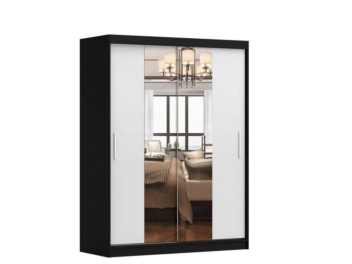 SCHWEBETÜRENSCHRANK VISTA 01 Schwarz/Weiß mit Spiegel ohne LED Beleuchtung 150 cm - Alufarben/Schwarz, Glas/Holzwerkstoff (150/200/61cm) - imoebel24