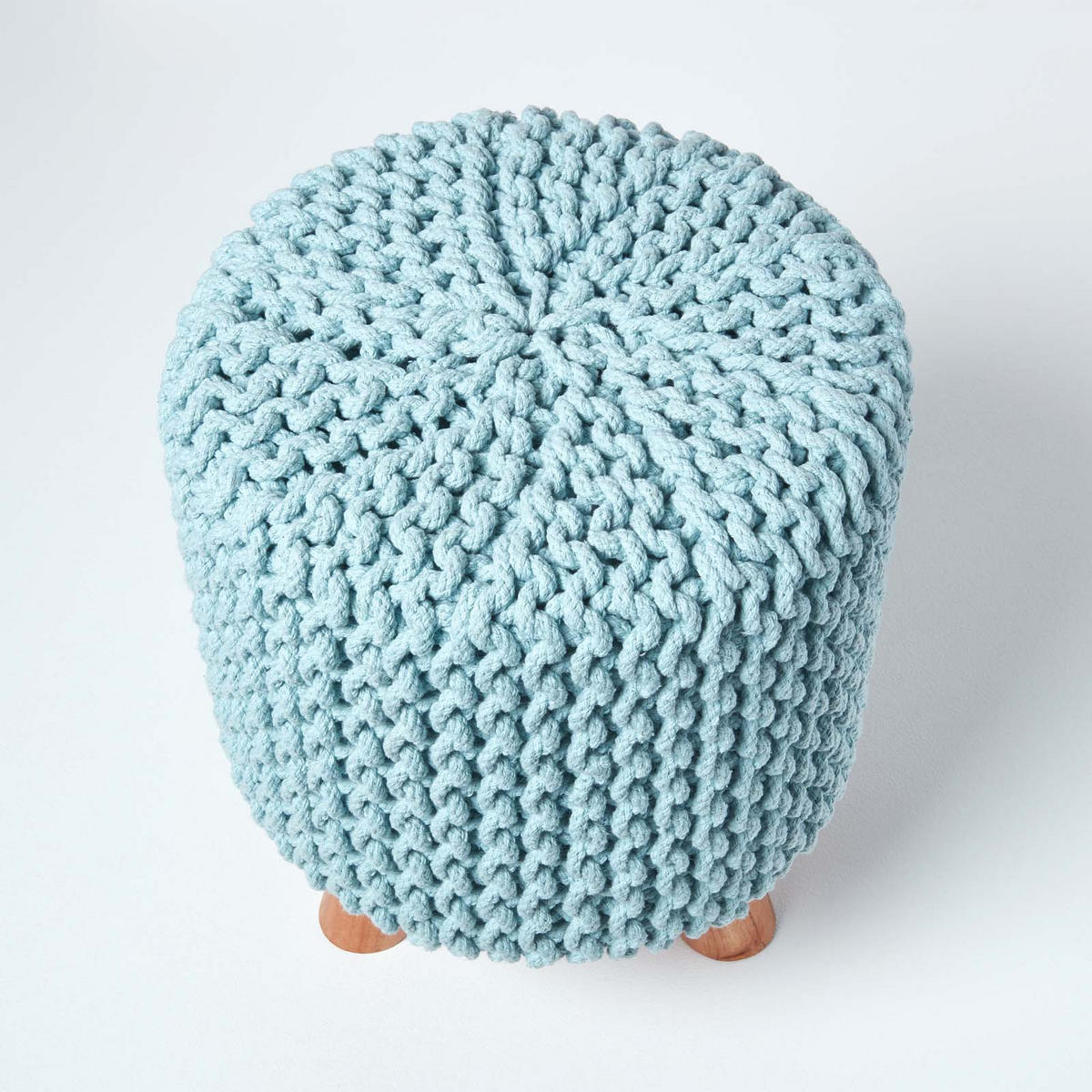 STRICK-HOCKER pastellblau, Dreibein 32/32/42 cm - Hellblau, Textil (32/42/32cm) - Homescapes