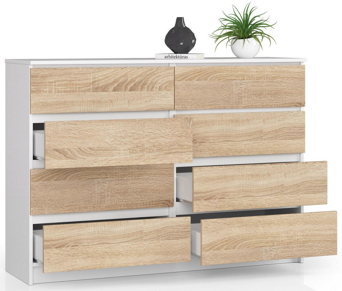 KOMMODE Weiß, Eiche Sonoma 99/138/40 - Weiß, Holzwerkstoff (138/99/40cm) - RAUMHIRSCH FURNITURE