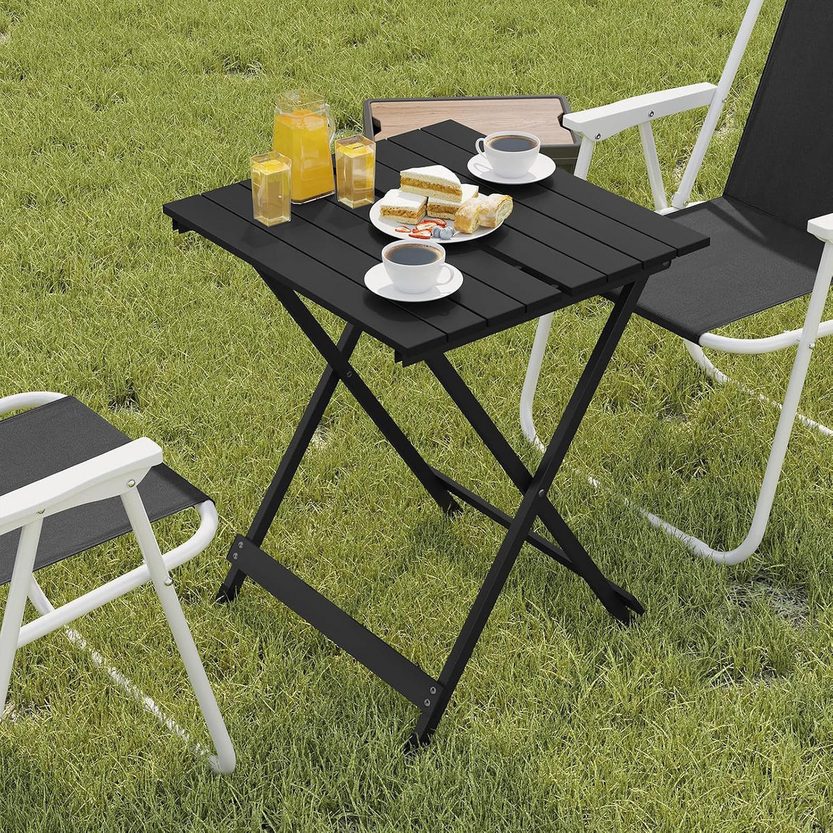 KLAPPTISCH Aluminium 50,5 x 47 x 59,5H cm Schwarz - Schwarz, Metall (47/50.5/59.5cm) - Woltu