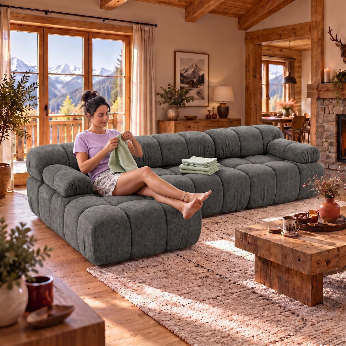 MODULARES Ecksofa MOMENTUM L, Links, Breite 282 cm, strukturierter Stoff, Dunkelgrau - Chromfarben/Dunkelgrau, Holz/Textil (282/155cm) - Muffo