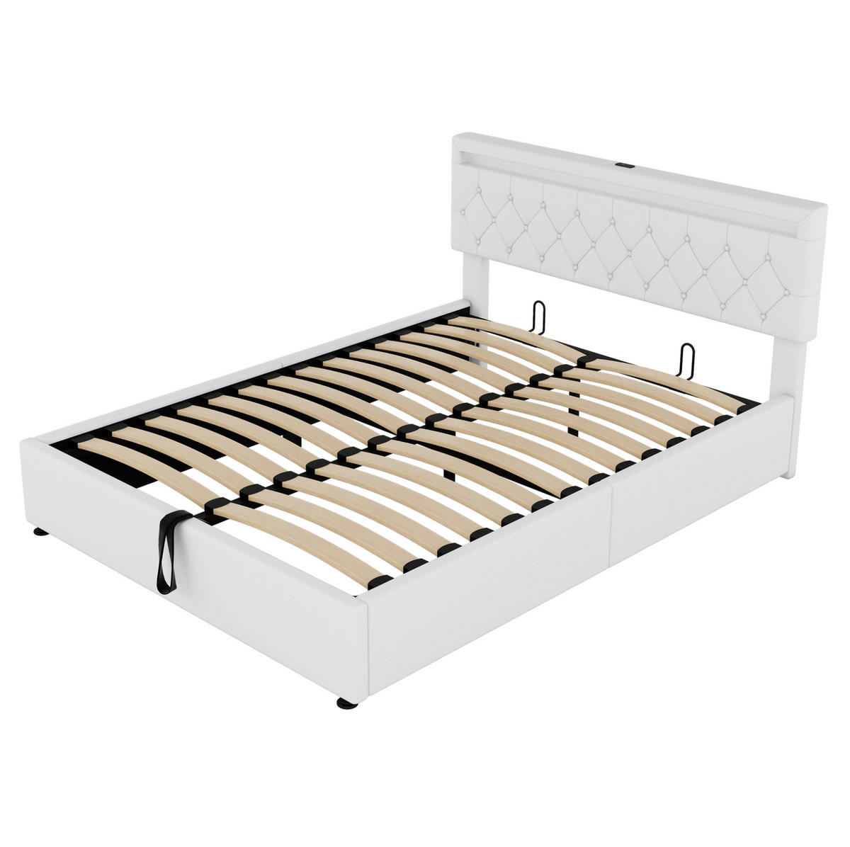 POLSTERBETT 160/200 cm Weiß mit LED-Beleuchtung und hydraulischem Stauraum - Weiß, Textil (160/200cm) - OKWISH