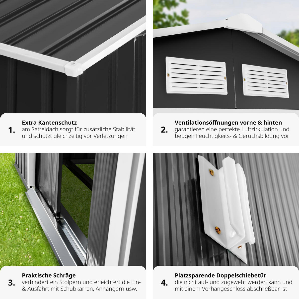 GARTENHAUS mit Satteldach, 214 x 130 x 185 cm,grau/weiß - Weiß/Grau, Metall (130/185/214cm) - tectake