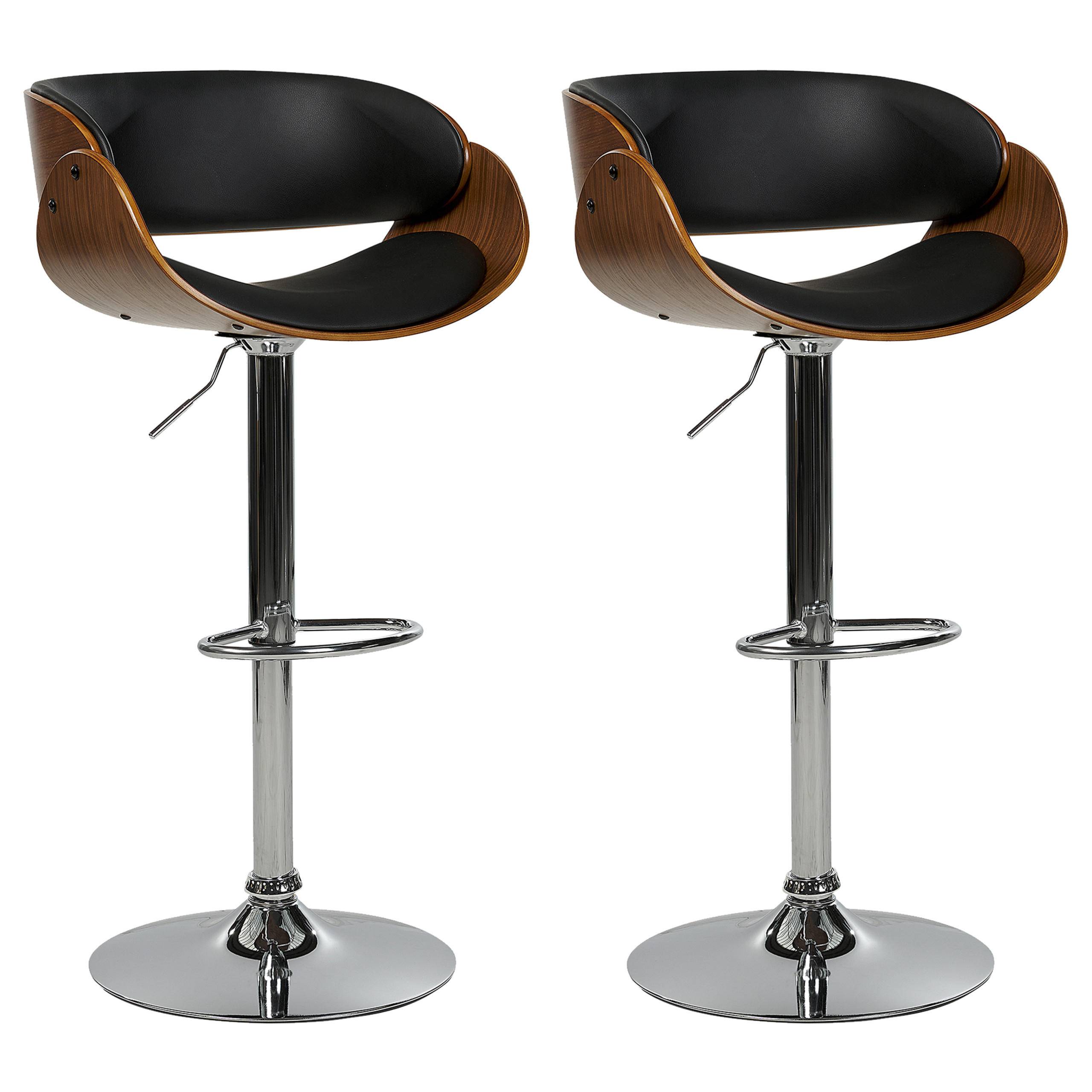 BARSTUHL 2er-Set Kunstleder drehbar SchwarzBaku - Schwarz, Kunststoff (53/85/45cm) - Beliani