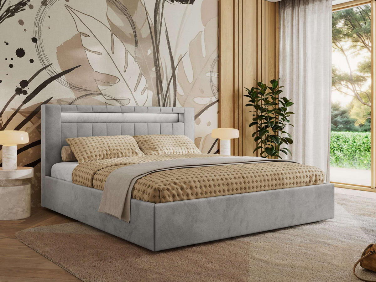 POLSTERBETT GOLD 5 CLASSIC 200/200 - Hellgrau Velvet - Pocket-Matratze - Hellgrau, Textil (200/200cm) - MKS