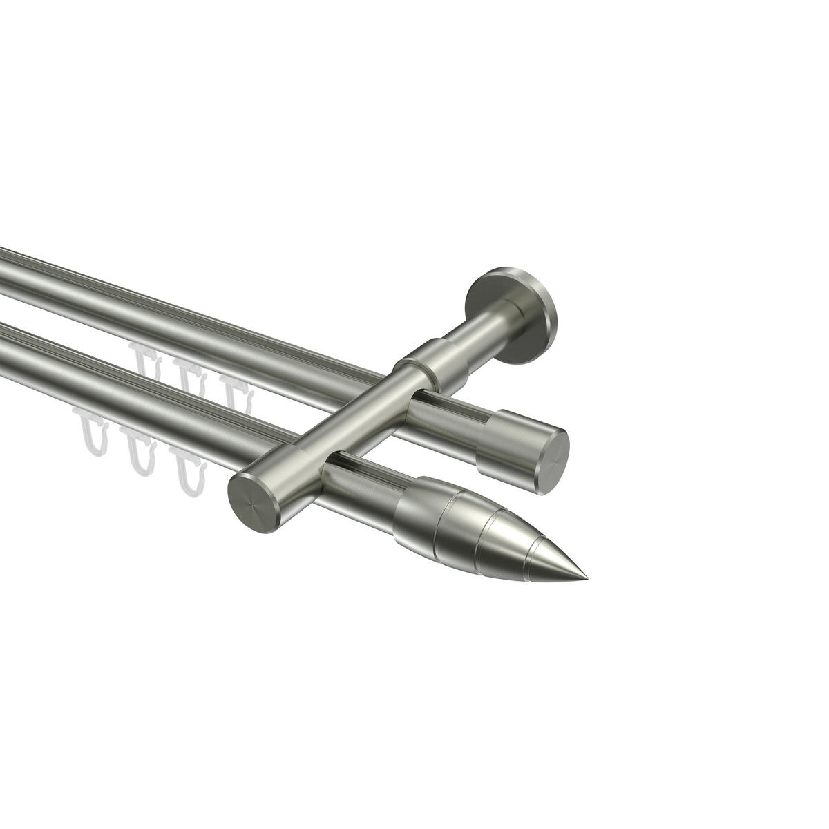 INNENLAUF-GARDINENSTANGEN-SET Prestige Samanto 400 cm (geteilt in 2 x 200 cm), 2-läufig, 20 mm Ø Edelstahl-Optik - Edelstahlfarben, Metall (400cm) - INTERDECO