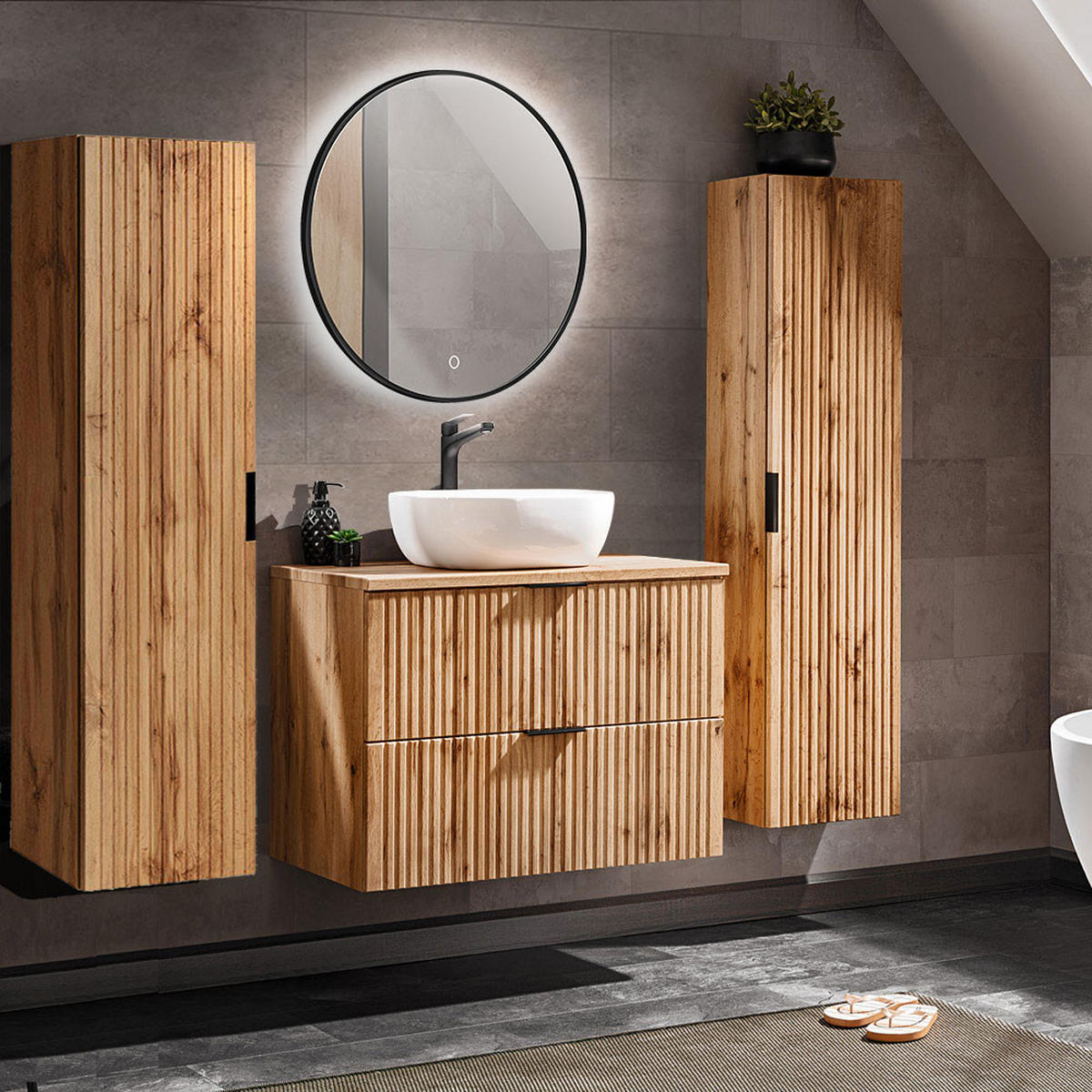 BADMÖBEL-SET 4-TLG. Adelaide-56 - Braun, Holzwerkstoff (180/200/47cm) - Lomado