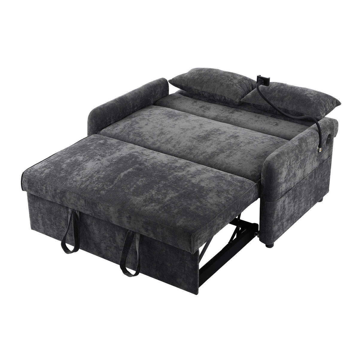 KAUČ od chenille tkanine, 129/163/81 cm siva, na razvlačenje s USB - siva, tekstil (129/81/76cm) - BEAOK