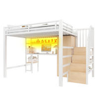 HOCHBETT 140/200 cm mit Schreibtisch, Regal, Kleiderschrank und LED - Weiß, Metall (140/200cm) - MIVRAY