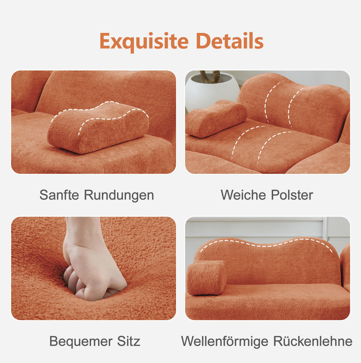 SOFA od baršuna u narančastoj boji - narančasta, tekstil (167/70/192cm) - Flora Grace
