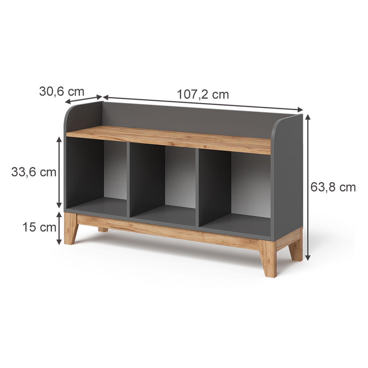 KINDERSITZBANK Malia Grau/Artisan 107.2 x 63.8 cm - Grau, Holzwerkstoff (107.2/63.8/30.6cm) - VitaliSpa