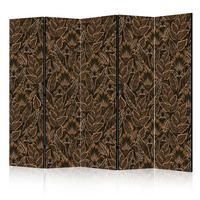 PARAVÁN Obojstranný 5-dielny 225x172 cm Hnedé Listy - hnedá, drevo/textil (225/172/3cm) - Muralo