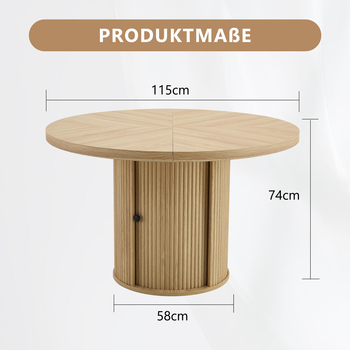 ESSTISCH Rund 115/74 cm mit Stauraum DE-40056 Holzoptik - Naturfarben, Holzwerkstoff (115/115/74cm) - ComfortXL
