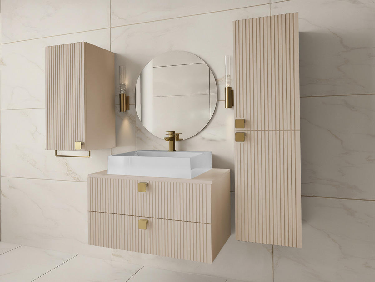 BADMÖBEL-SET Gariano I - Sandfarben/Goldfarben, Holzwerkstoff/Kunststoff (80/42/46cm) - MIRJAN24