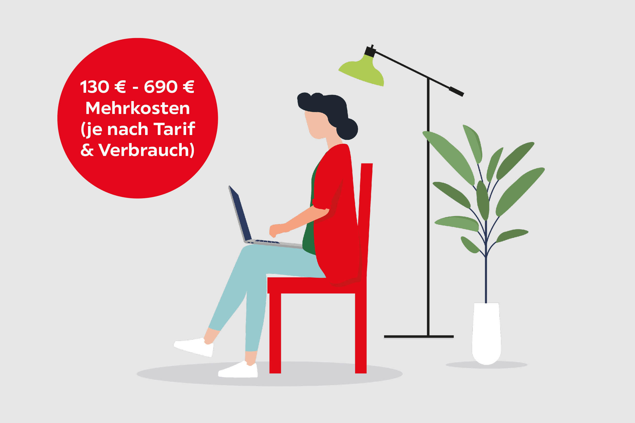130€ bis 690€ Mehrkosten (je nach Tarif & Verbrauch)
