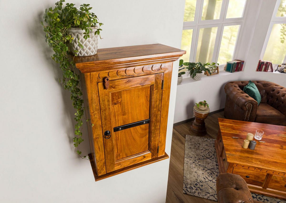 HÄNGESCHRANK Akazie 52x24x69 honig lackiert OXFORD #01003 - Braun, Holz (52/69/24cm) - Massivmoebel24