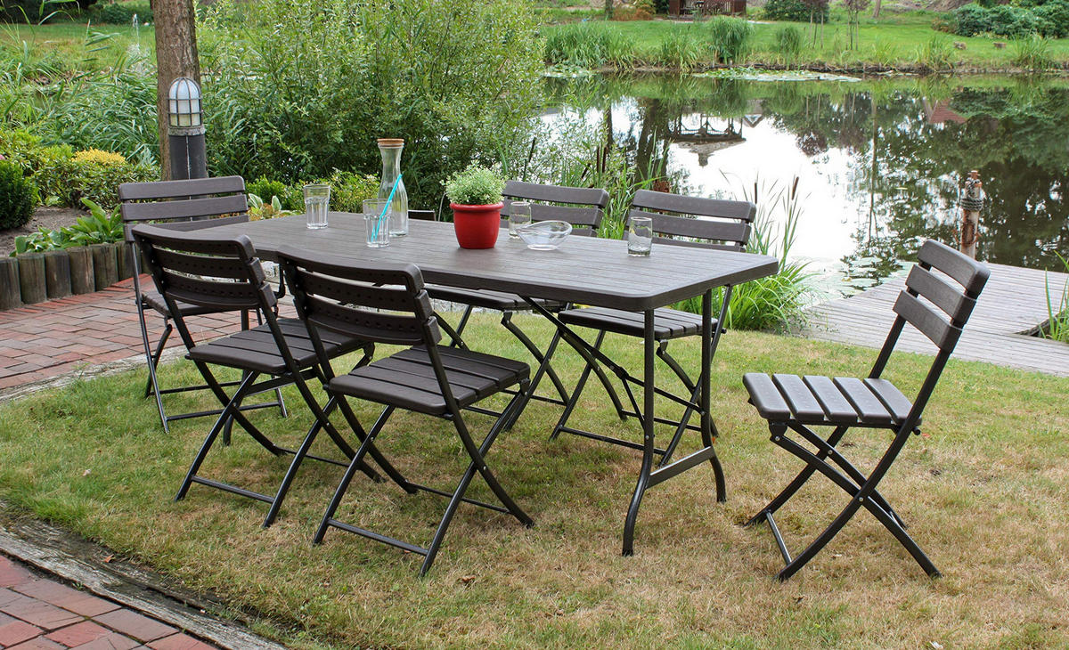 GARTEN-SITZGRUPPE Nora 7-teilig Gartenmöbel-Set - Braun, Kunststoff - DELUKE