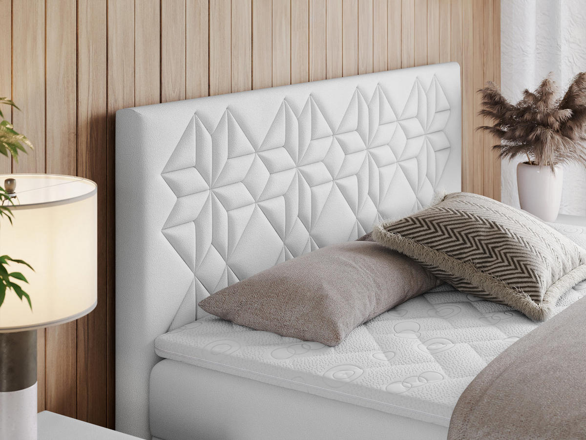 BOXBETT LEILA 140/200 Weiß Kunstleder - H3 - Weiß, Holz/Textil (140/200cm) - MKS