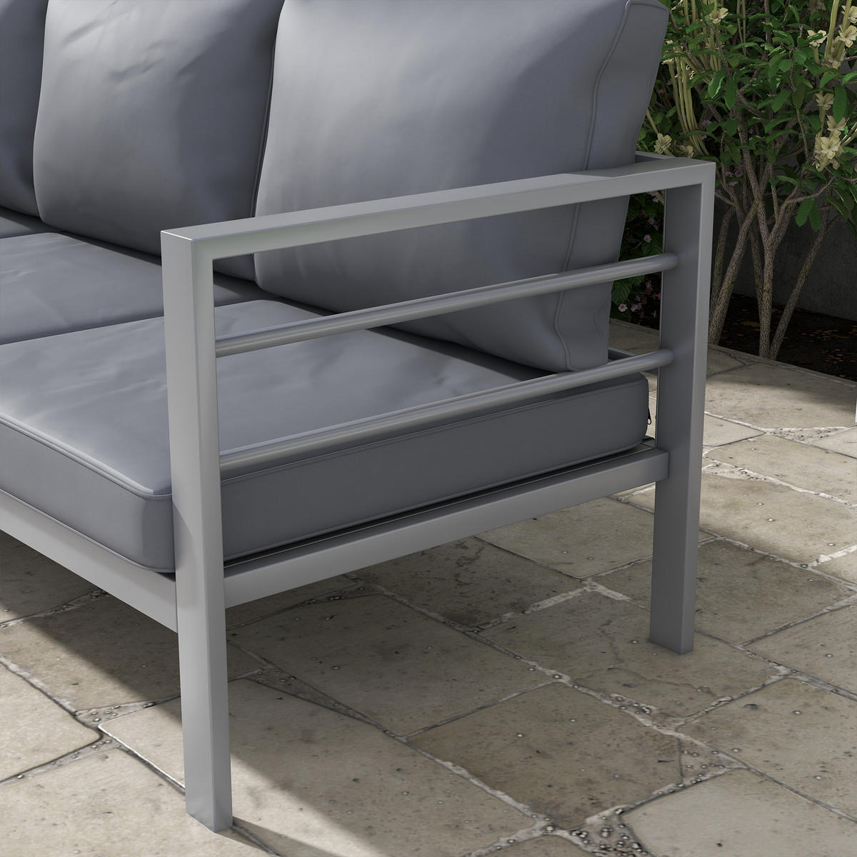 LOUNGESOFA DE-18095 3 Sitzer, abnehmbare Kissen Grau - Grau, Metall (66/64/185cm) - ComfortXL