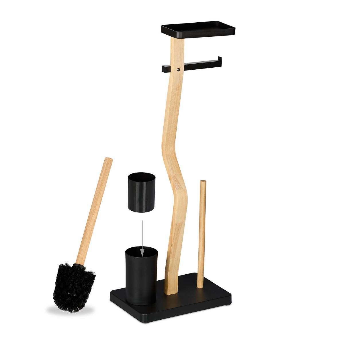 WC-GARNITUR - Schwarz, Holz/Kunststoff (30/80/20cm) - Relaxdays