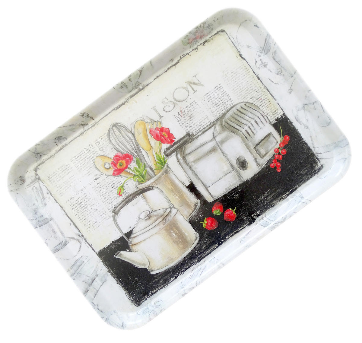 TABLETT Landhaus, rechteckige Melamin Serviertablett 45x31 cm - Grau, Kunststoff (31/2/45cm) - Lashuma
