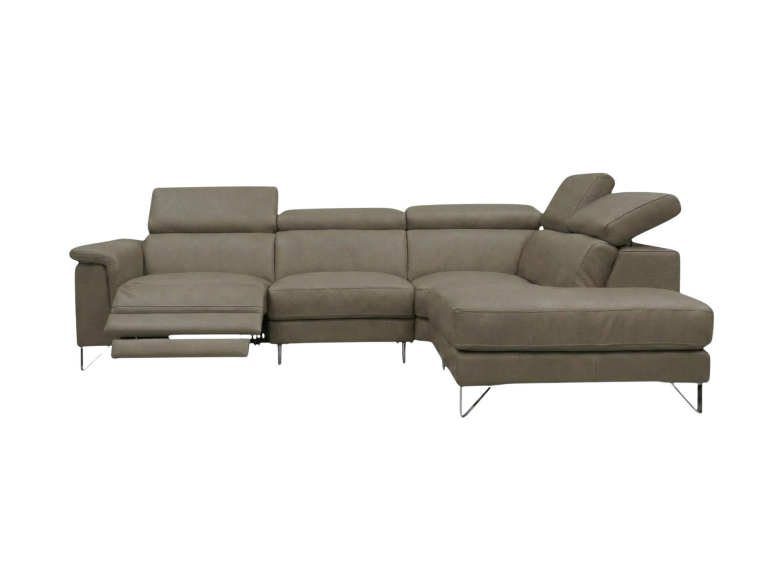 ECKSOFA Antares Echtleder mit 1 x Relaxfunktion Greige - Greige, Leder/Metall (276/224cm)