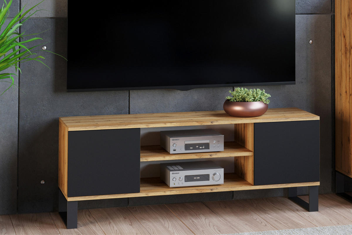 LOWBOARD Focus - Eichefarben/Schwarz, Holzwerkstoff (40/49/135cm) - RAUMHIRSCH FURNITURE