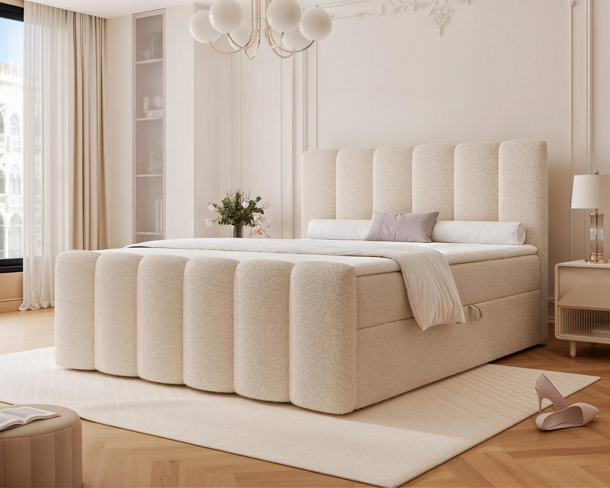 BOXBETT FERRERO 160/200 cm, in Beige, mit Matratze - Beige, Textil (160/200cm) - Idohome
