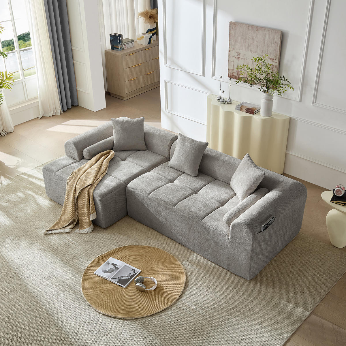 ECKSOFA 263/132.5/68 cm Hellgrau Chenille - Hellgrau, Textil (263/132.5cm) - Oxeza