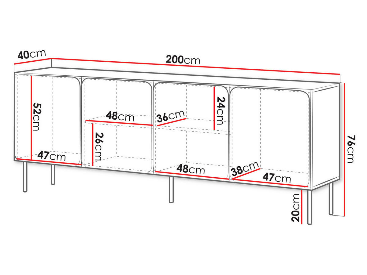 SIDEBOARD Rafael 200 4D - Kaschmir, Holzwerkstoff/Metall (200/76/40cm) - MIRJAN24