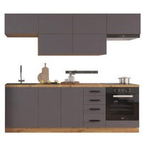 KÜCHENZEILE 240 cm - Langen KL2-M240 in Grau/Matt - Schwarz/Grau, Holz/Metall (240/212/58cm)