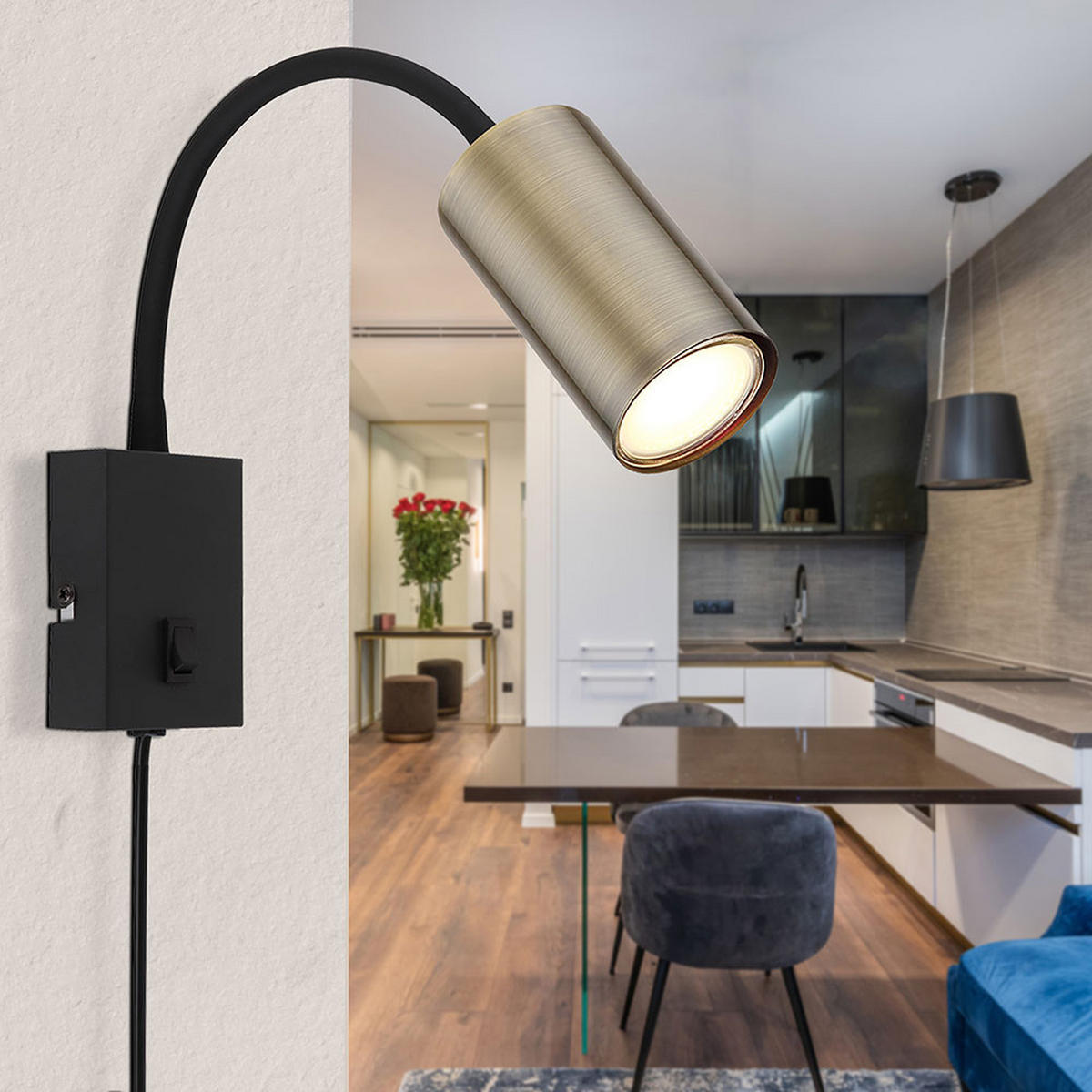 WANDLEUCHTE Metall Schwarz Flexo-Spot - Schwarz, Metall (7/44/32cm) - Globo Lighting