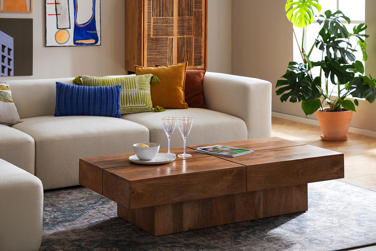COUCHTISCH - Akazie massiv Dunkel - Akaziefarben, Holz (71/141/35cm) - home24