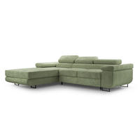 ECKSOFA L Form Arborio Salbeigrün 280/203/90 cm Links mit Schlaffunktion - Schwarz/Grün, Textil/Metall (203/280cm) - AX Living