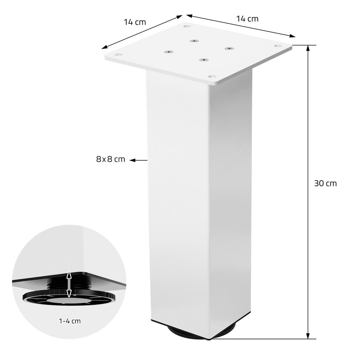 TISCHBEINE 4er Set I-Design H:30 cm Weiß 8x8 cm - Weiß, Metall (8/30/8cm) - ML-DESIGN
