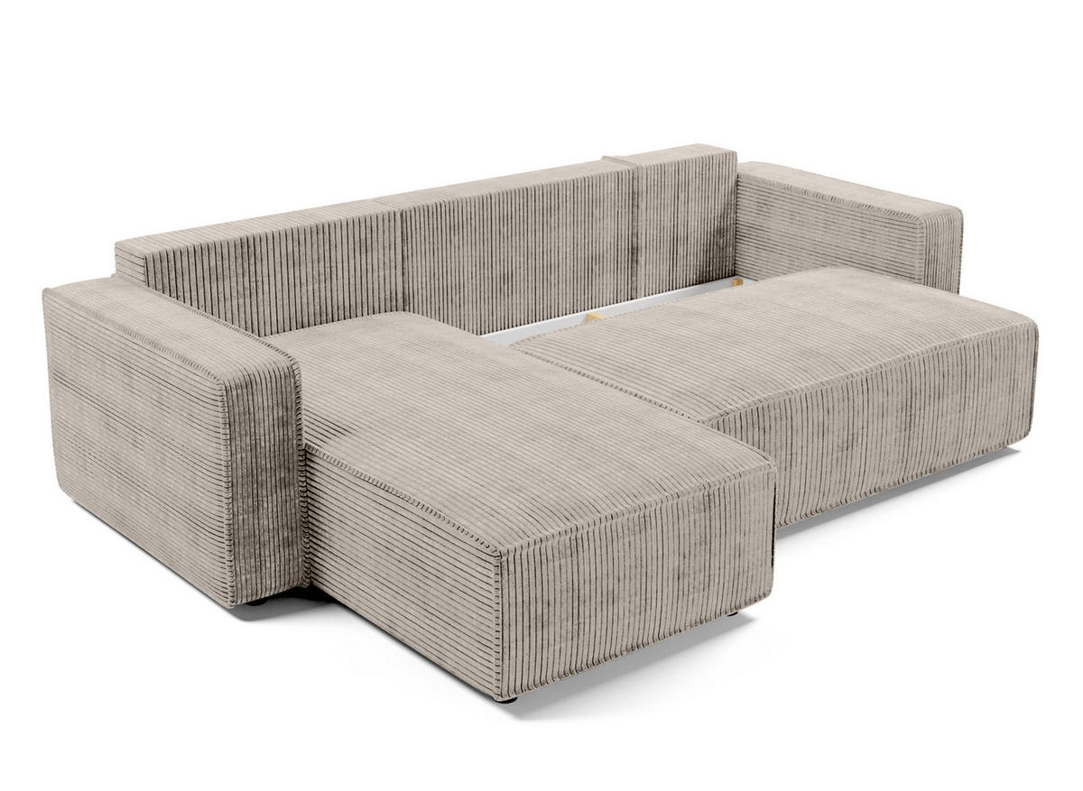 ECKSOFA L Form Aydin Beige 258/169/85 cm Cord Universal mit Schlaffunktion - Beige/Schwarz, Kunststoff/Textil (258/169cm) - AX Living