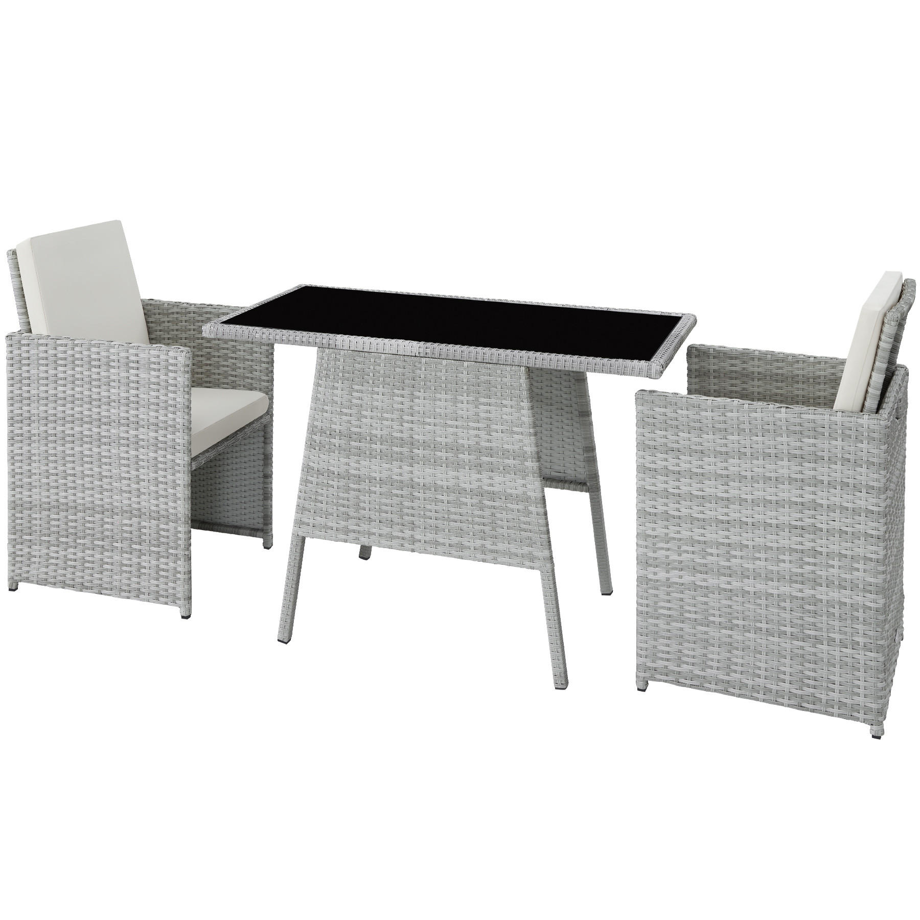 RATTAN SITZGRUPPE Lausanne,zusammenschiebbar,hellgrau - Hellgrau, Kunststoff - tectake