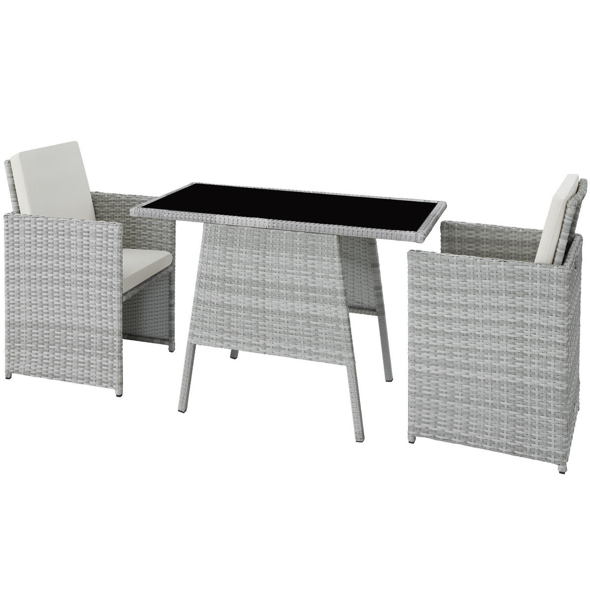 RATTAN SITZGRUPPE Lausanne,zusammenschiebbar,hellgrau - Hellgrau, Kunststoff - tectake