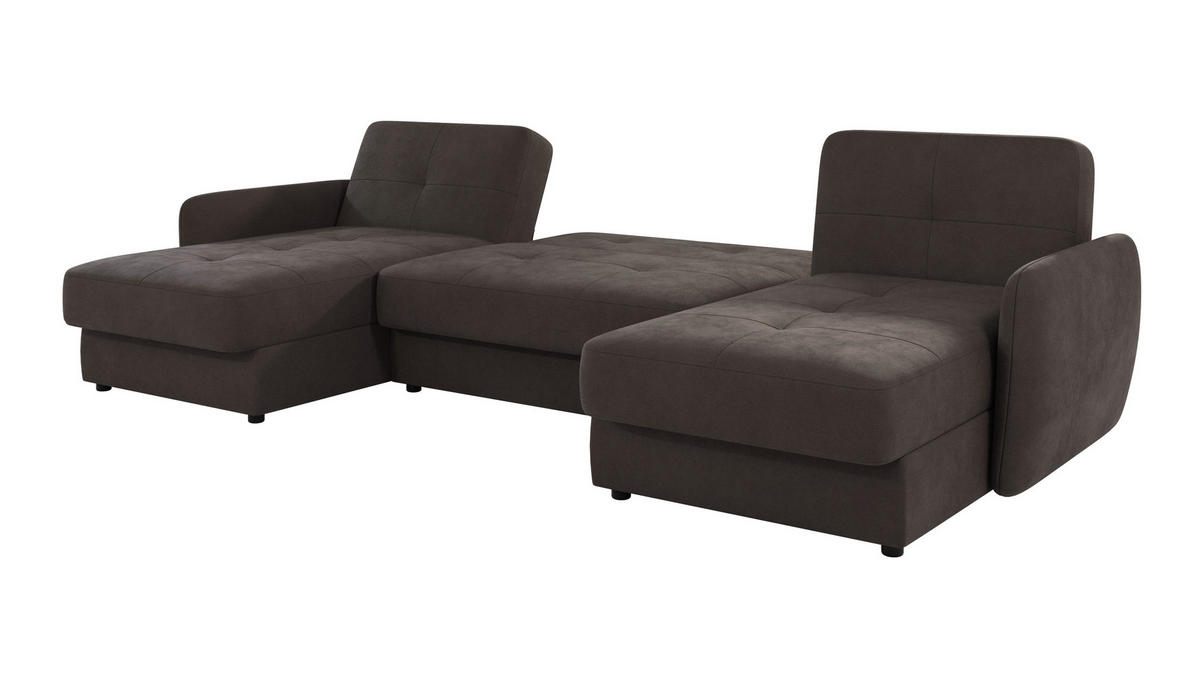 WOHNLANDSCHAFT Lupo Braun - Khaki Mikrofaser - Dunkelbraun/Schwarz, Holz/Kunststoff (311/86/147cm) - S-Style Möbel