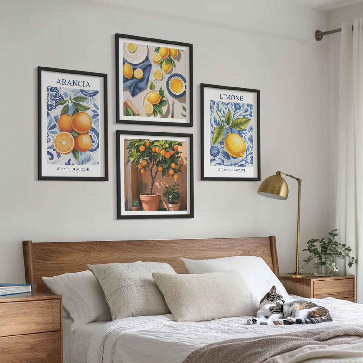 BILDER SET 4er Set - 50x50 cm & 40x60 cm Schwarzer Rahmen - Illustrationen von Zitrusfrüchten - Schwarz, Kunststoff (50/50cm) - TULUP